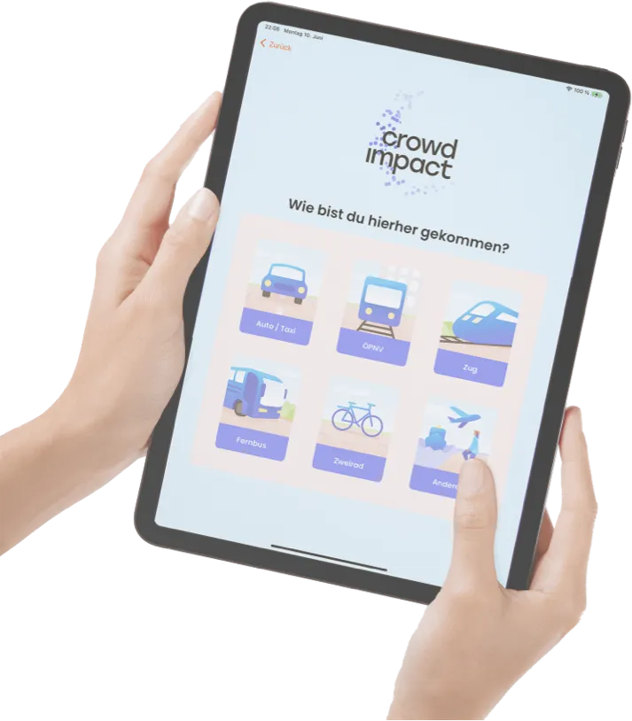Vorschau auf die CrowdImpact App auf einem iPad Screen